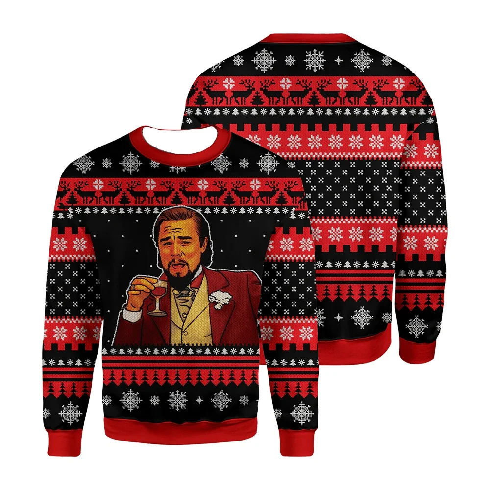 Automne hiver vêtements riant Leonardo Dicaprio Meme moche pull de noël cadeau Santa pull hommes 2024 3D sweat hauts