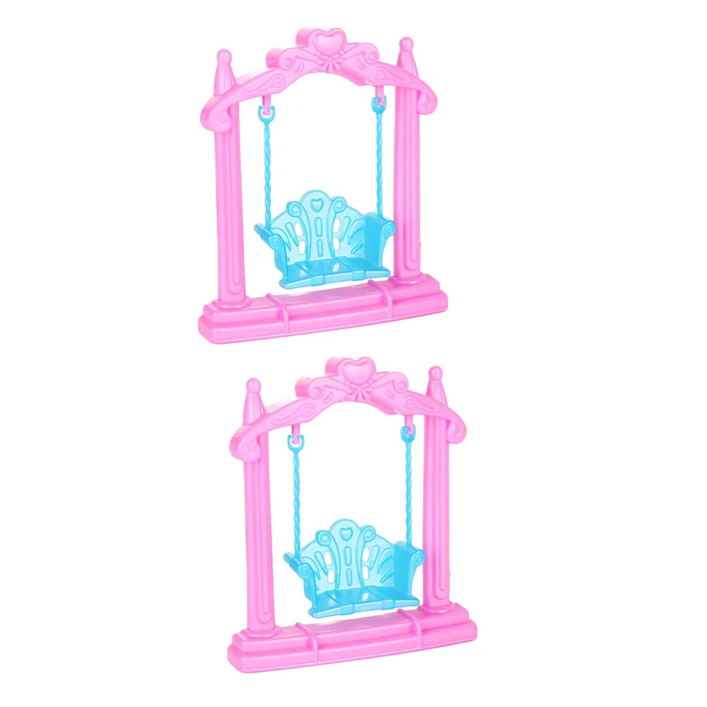 2 Pcs Dollhouse Swing Girls Toys Micro Landscape Models Pink Desktop Decor Accessories for