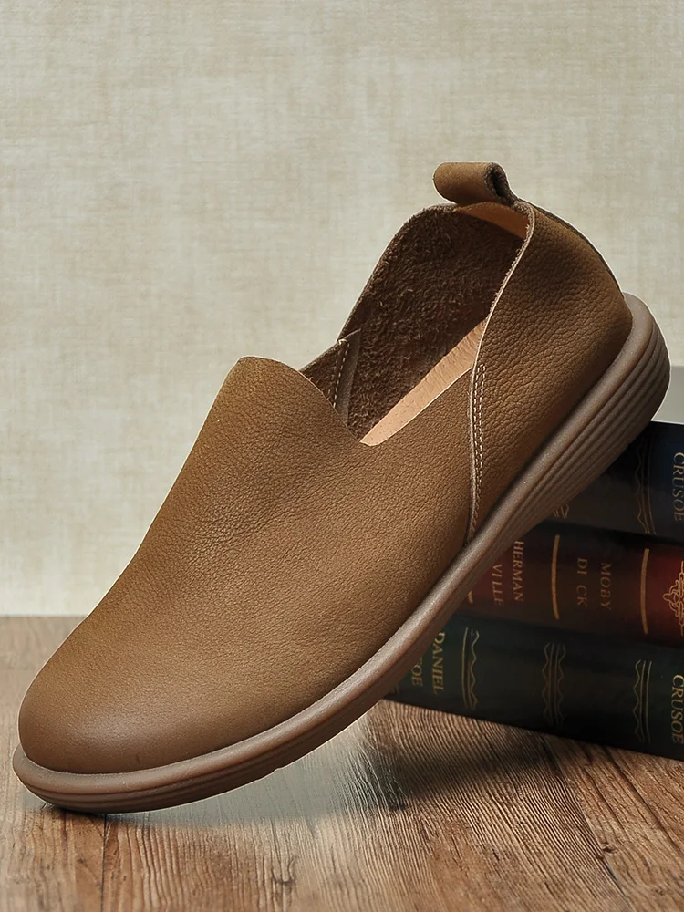 

Мужские туфли из натуральной кожи в стиле ретро, весенняя новинка, многослойные, из воловьей кожи, без шнурков, дышащие, удобные, повседневные, кожаные.