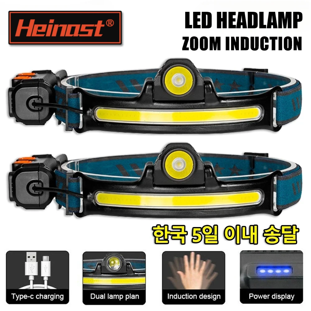 USB Rechargeable Induction Headlamp Zoom COB LED Head Torch 18650 Built in Battery Flashlight 6 Modes Fishing Camping Lantern
