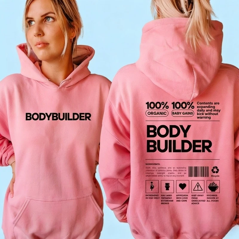 Sweat à capuche drôle pour annonce de grossesse de bodybuilder, entraînement physique, révélation de maternité, tenue d'annonce de bébé d'haltérophilie à capuche