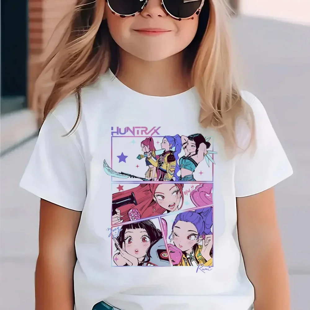 Kpop شيطان الصيادين ملابس الأطفال تي شيرتات قصيرة الاكمام لطيف Kpop شيطان الصيادين تي شيرت Harajuku التي شيرت للبنين بنات
