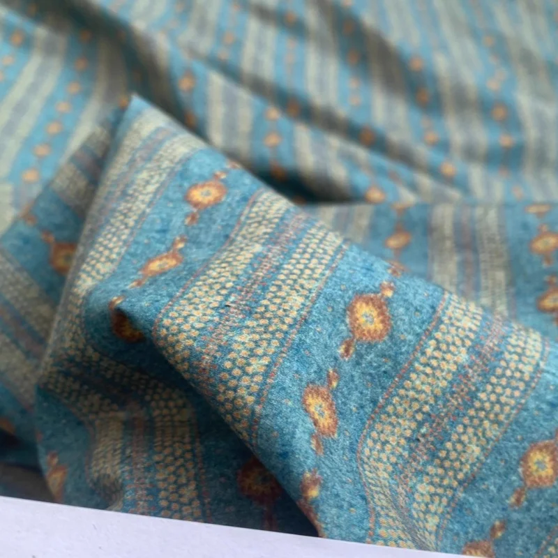 

High-count and high-density long-staple cotton retro checkered small floral fabric cheongsam, dress, shirt, home wear DIY fabric