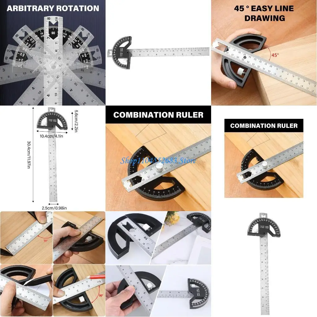 Y6GD T Shaped Woodworking Angles Ruler Protractor 8Inch Adjustable Angles Plate Thickness Woodworking Edges Measurement