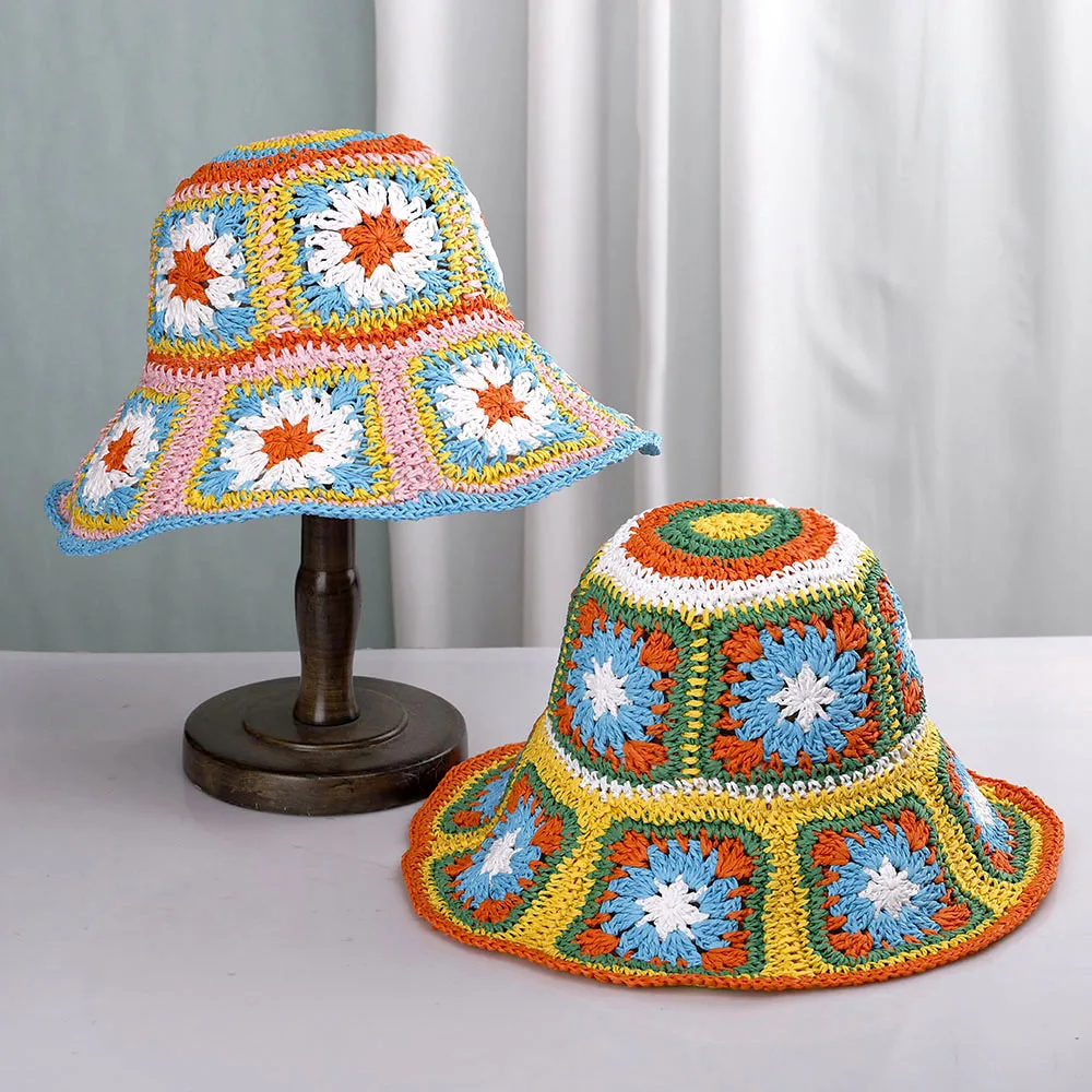 Chapeaux de paille au crochet pour femmes, chapeau seau, protection UV, pare-soleil, chapeau de plage, casquette pour dames, été, nouveau, 2022