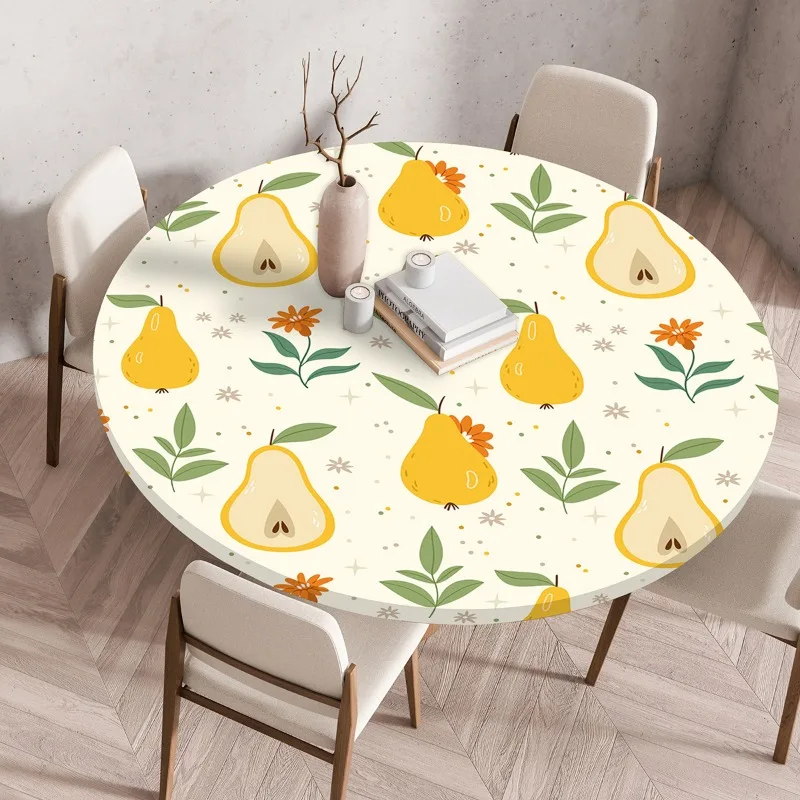 New Fruit and Flower Round Table Cover, Water-resistant, Loose and Tight with Dining Table Cover, Table Tablecloth