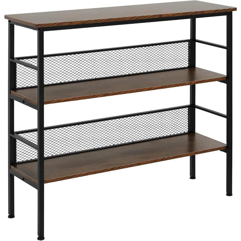 

3-Tier Console Table Industrial Style Storage Metal Wooden Shelf with a Robust Multi-Functional Design & Adjustable Feet, Black