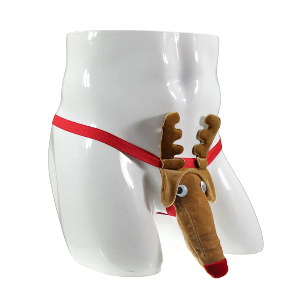 Sexy Mens Underwear Reindeer Penis Bulge Pouch Thong G-String T Back Briefs Fancy Funny Panties Bare Buttocks Gay JJ Sleeve