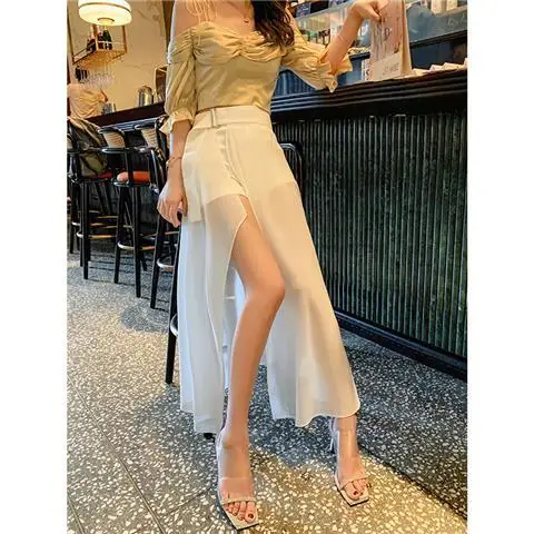 White Skirt Chiffon Drooping Long Skirt New Style Slim and High Temperament Fairy Flowing Skirt for Women Summer