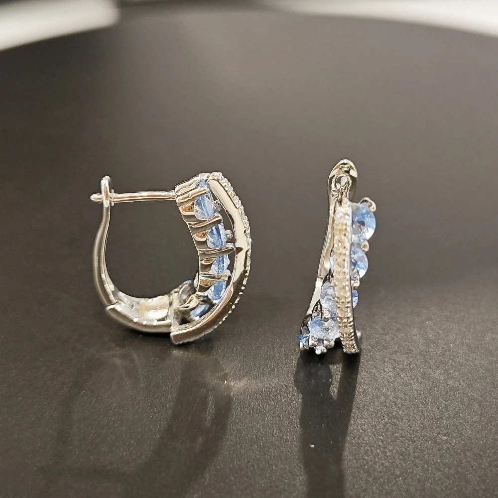 

Unique X Shaped Tanzanite Clip Earring for Women White Cubic Zirconia Custom Fashion Jewelry