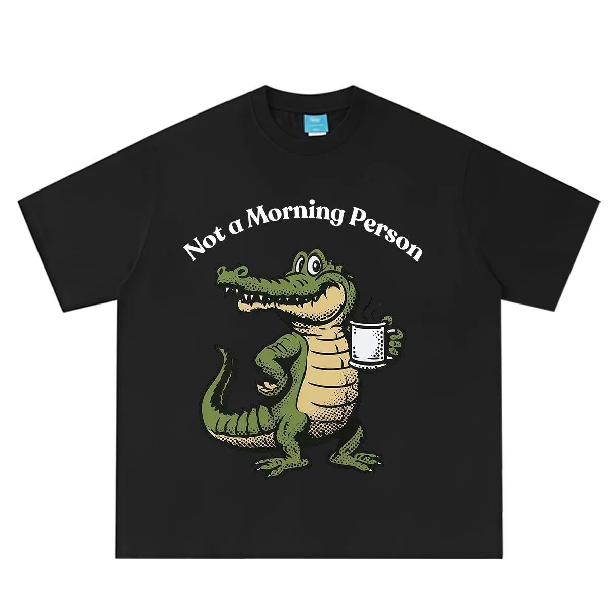 Not A Morning Person Funny Alligator Coffee Meme T-shirt Men Women Fashion Clothing Coffee Lover T-shirt Casual Cotton T-shirts
