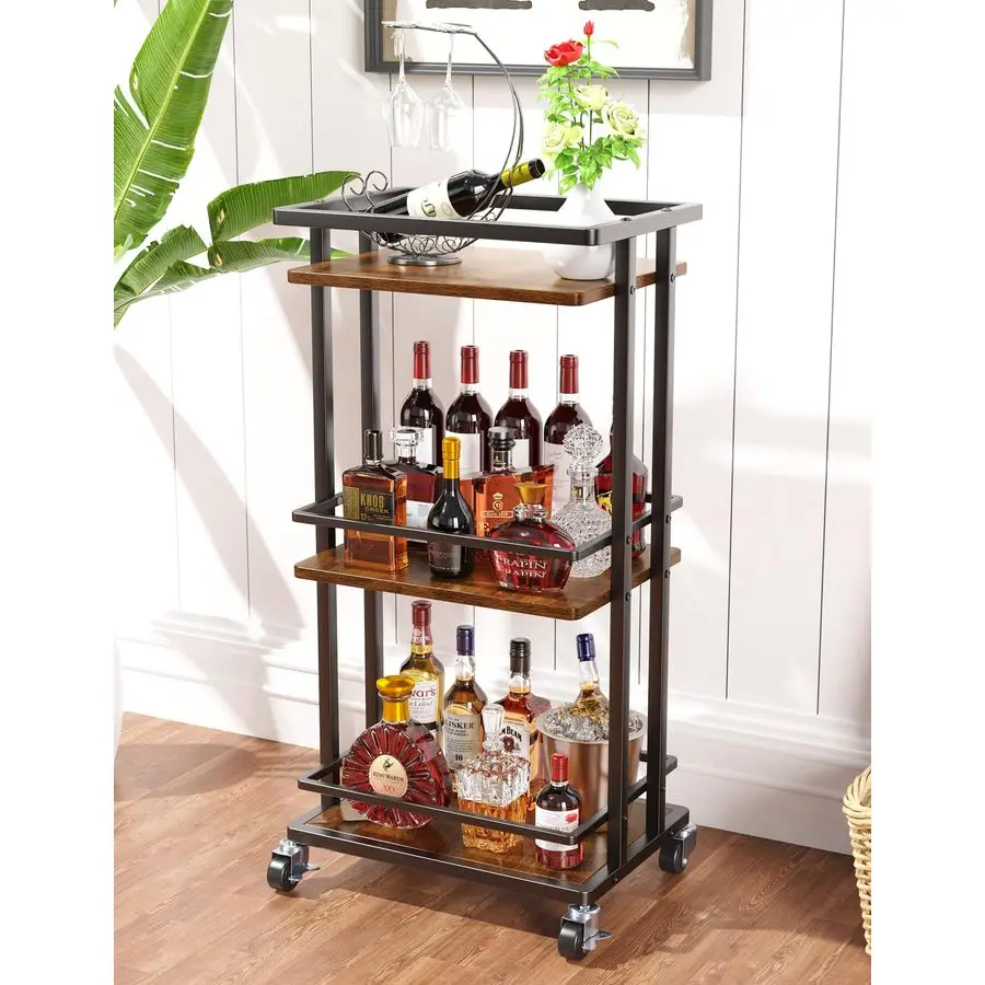 

Tier Bar Cart for Home, Rolling Mini Liquor Bar for Wine Beverage Dinner Party, Utility Kitchen Storage Island Serv Customizable