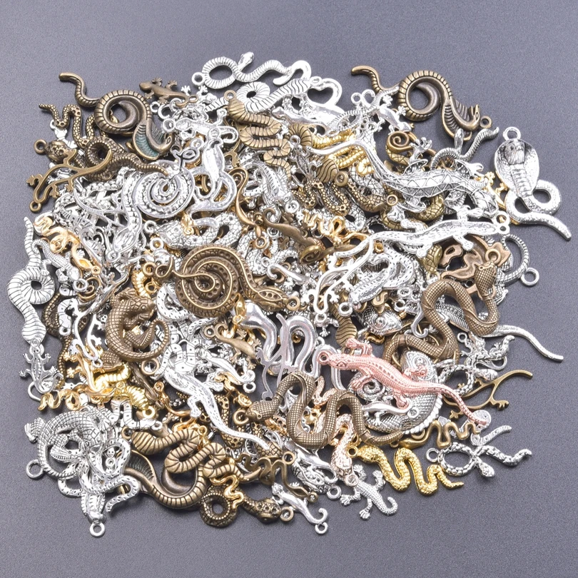 M109 Mixed 20pcs Snake Lizard Style Alloy Charms Antique Pendant Accessories DIY Jewelry Making Finding Supplies