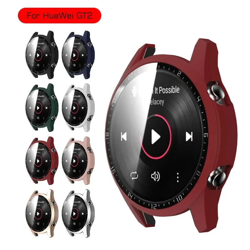 Funda de vidrio templado para Huawei Watch GT2, Protector de pantalla de parachoques de cobertura completa, carcasa de 46mm