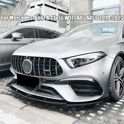 For Mercedes-Benz A-Class W177 A45 A45S Car Front Bumper Lip Spoiler Splitter Guard 2019 2020 2021 2022 2023 Gloss Black ABS