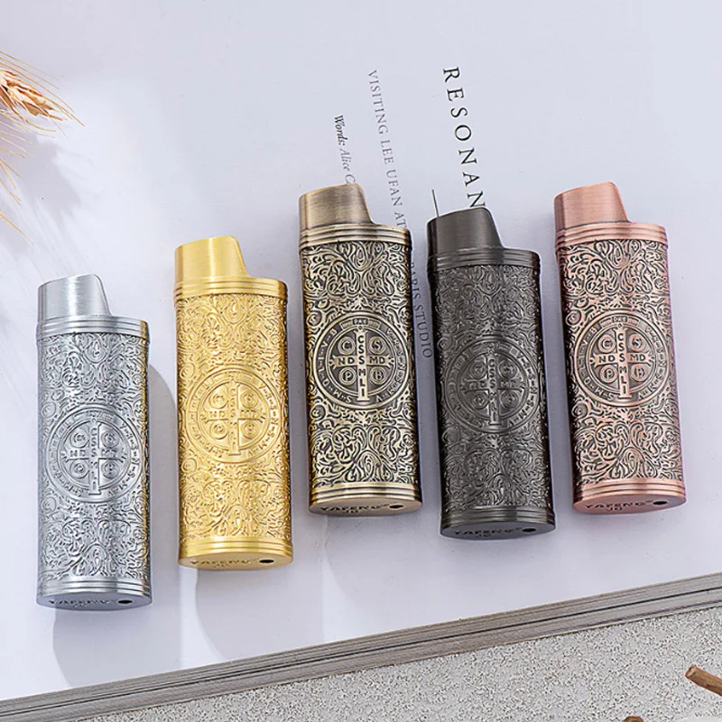 Retro Metal Constantine Lighter Case BIC Full Size Lighter Cover Pouche Sleeve St Benedict Exorcism Medal for BIC J6