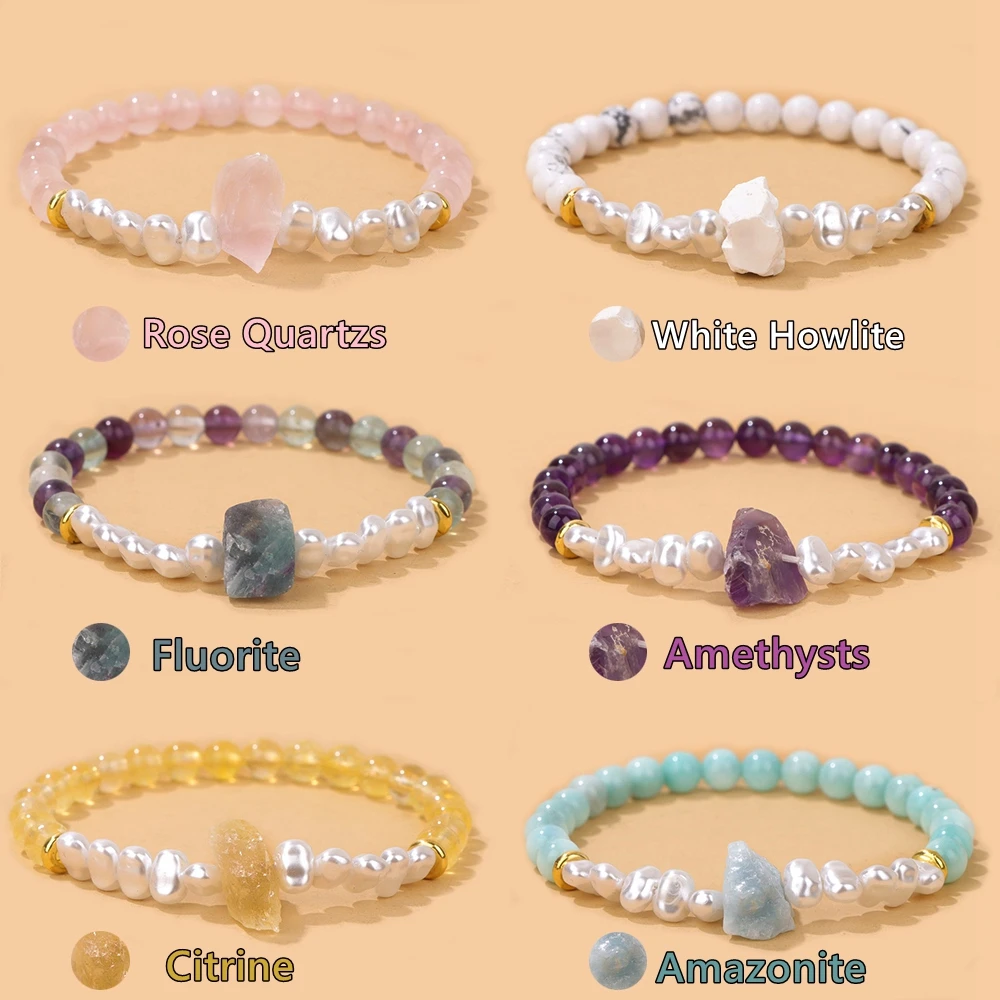 High Quality Natural Stone Amethysts Citrine Fluorite Bracelet Irregular Pearl Raw Stone Charms Beads Bracelets for Women Men