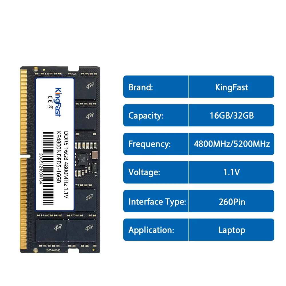 KingFast DDR5 16GB 4800MHz メモリー ノートパソコン KingFast DDR5 Memory 16GB 32GB 4800MHz 5200MHz 5600MHz 260Pin 1.1V