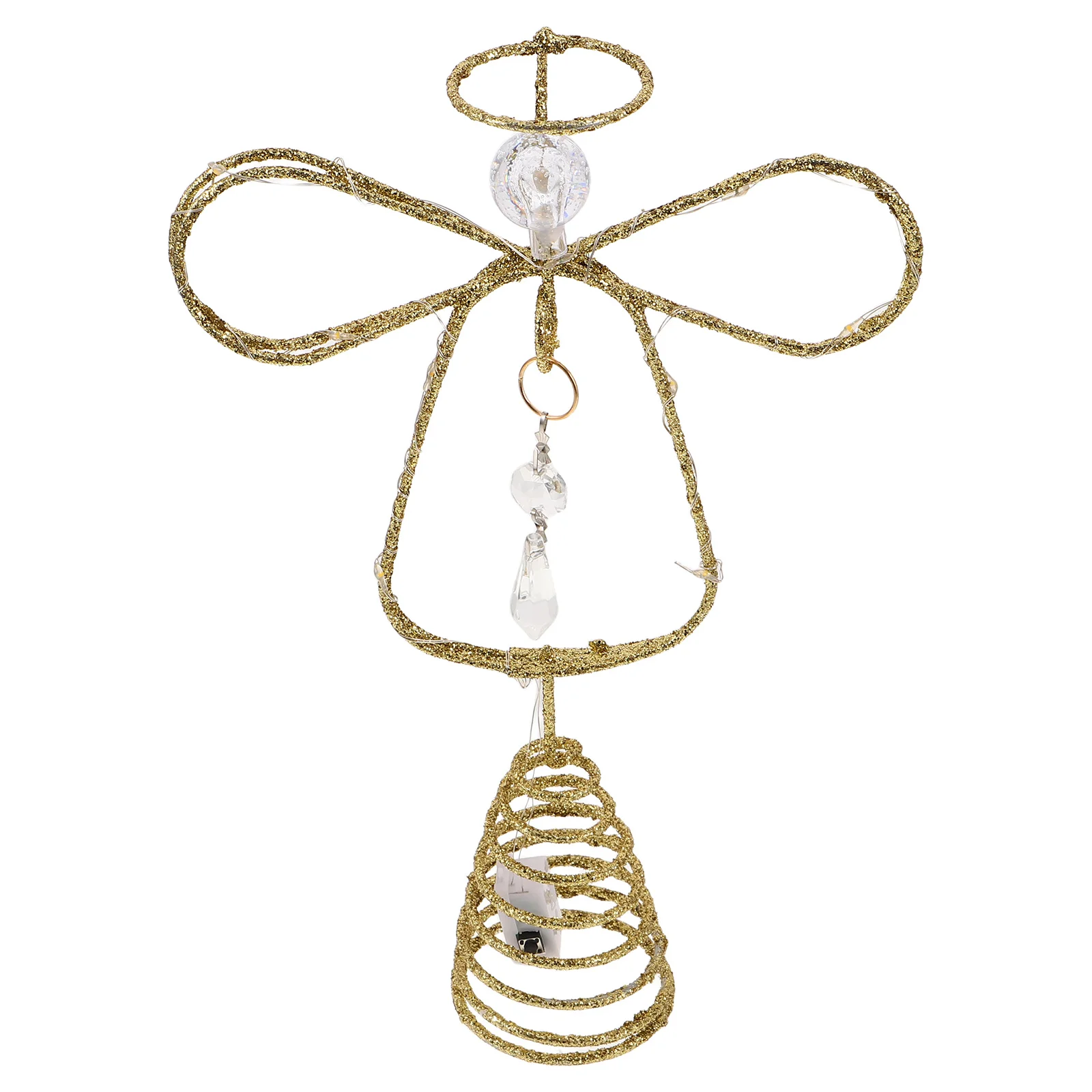 

Large Glitter Gold Angel Tree Topper Metal Wire Design for Christmas New Year Festive Tree Decoration Ornament