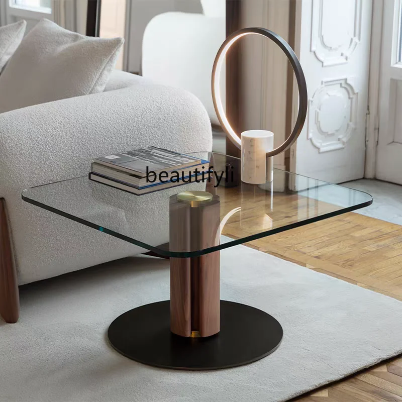

Итальянская минималистичная мебель, современное творческое искусство, квадратный журнальный столик из массива дерева и стекла для гостиной