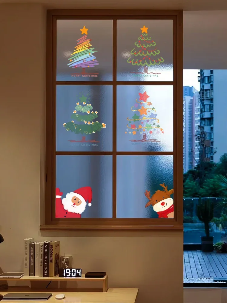 Árvore De Natal Estática Porta De Vidro Adesivo, Grelhas De Janela Adesivo, Arranjo De Cena De Atmosfera Pequena, Decoração De Natal