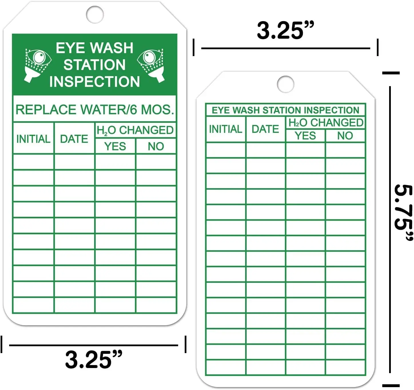 3.25*5.75 Inch Green Eye Wash Station Inspection Cards Double Sided Years Maintenance Tags Eye Wash Station Sign 30 Pack