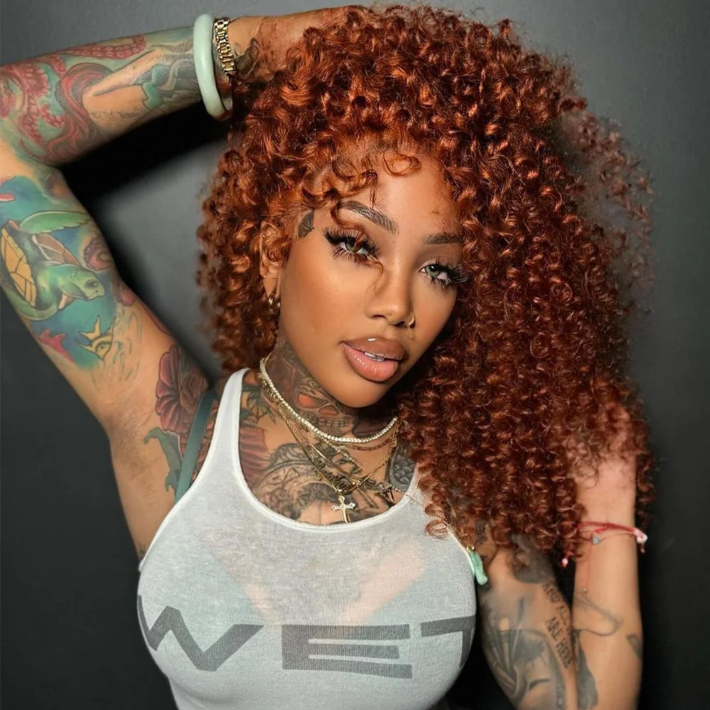 Linhua Ginger Orange #350 Colored Jerry Curly 5x5 Lace Wig Preplucked 13x4 Transparent Lace Wigs Remy 13x6 Lace Frontal Wig