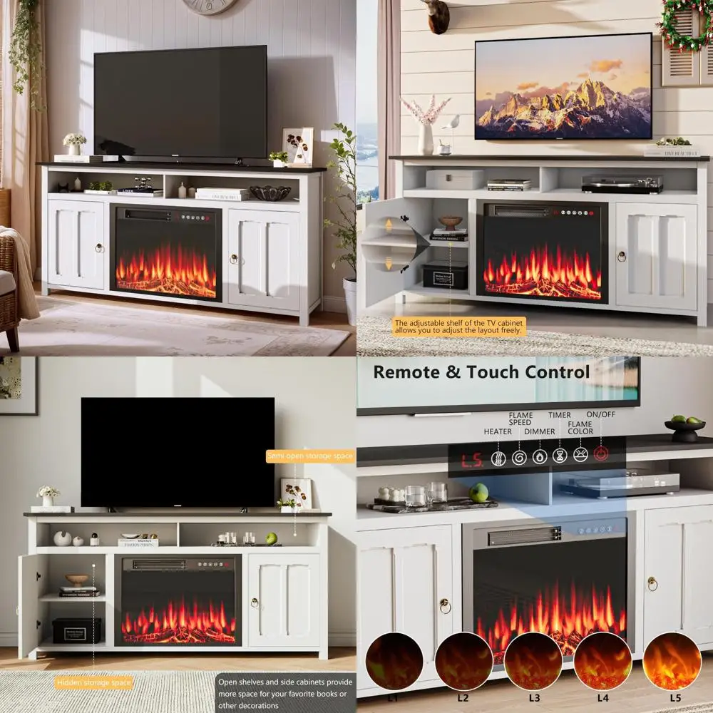 

Modern 65 TV Entertainment Center, 23 Electric Fireplace Media Console with Storage