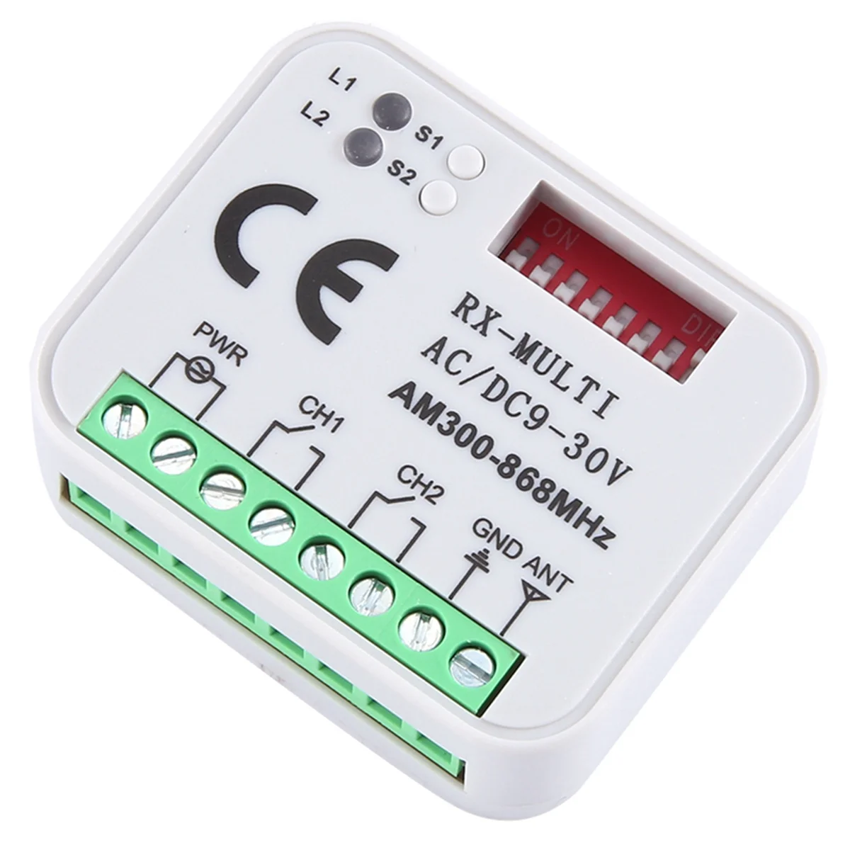 -NOVO Universal RX Multi Frequência 300-868MHz Receptor 2CH 12V 24V Módulo de Relé Controle Remoto para Porta de Garagem 433.92MHz 868MHz