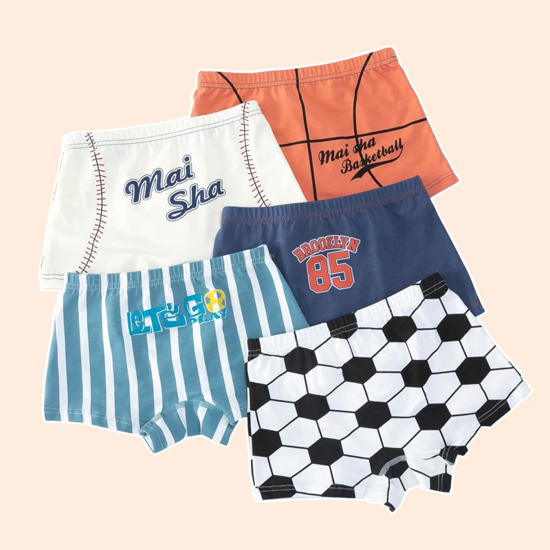 

5pcs Children's underwear Boy Football Panty Basketball Short Boys Sport Design Boxers Cotton Soft Baby Underwear Boy Underpants