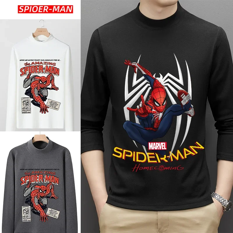 Spidermans Thermal Underwear Men Marvels Long Sleeves Anime Movie Character Pattern Print Warm Comfortable Shirt Winter Clothes