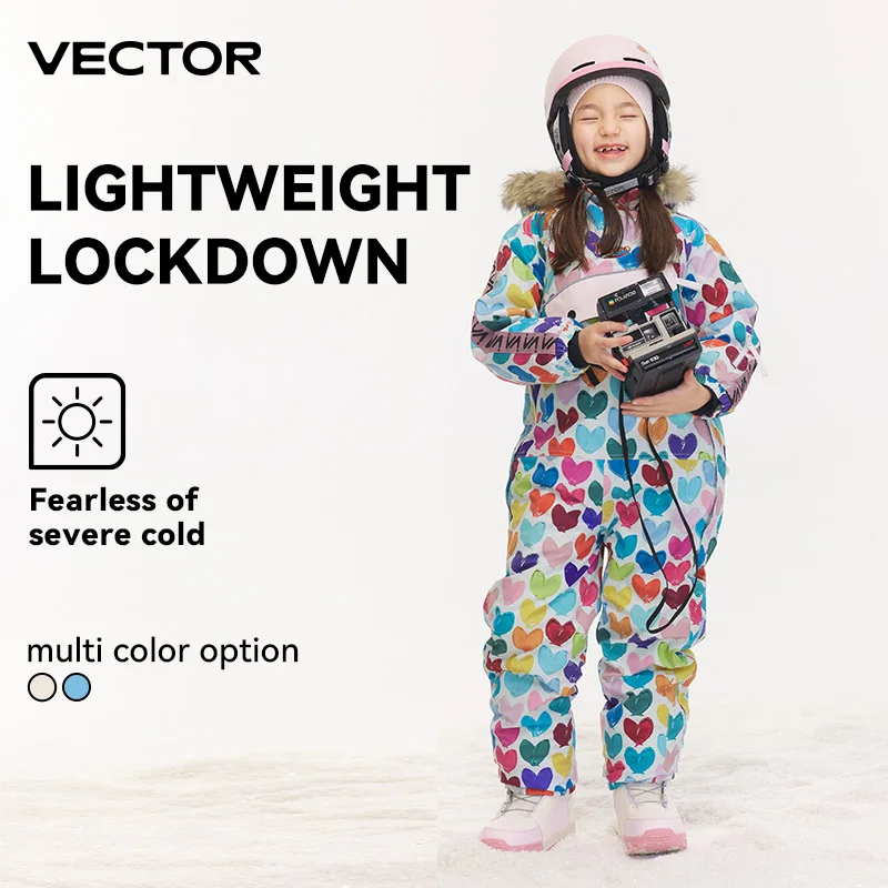 VECTOR Thick Children One-Piece Ski Jumpsuit Outdoor Sports Snowboard Jacket Warm Jump Suit Waterproof Winter Clothes Overalls