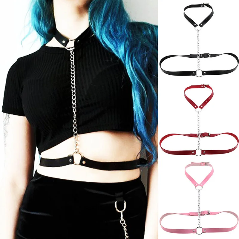 

Porn BDSM Bondage Goth Leather Body Harness Chain Bra Top Chest Chain Belt Witch Punk Metal Sex Accessories Sexy Lingerie