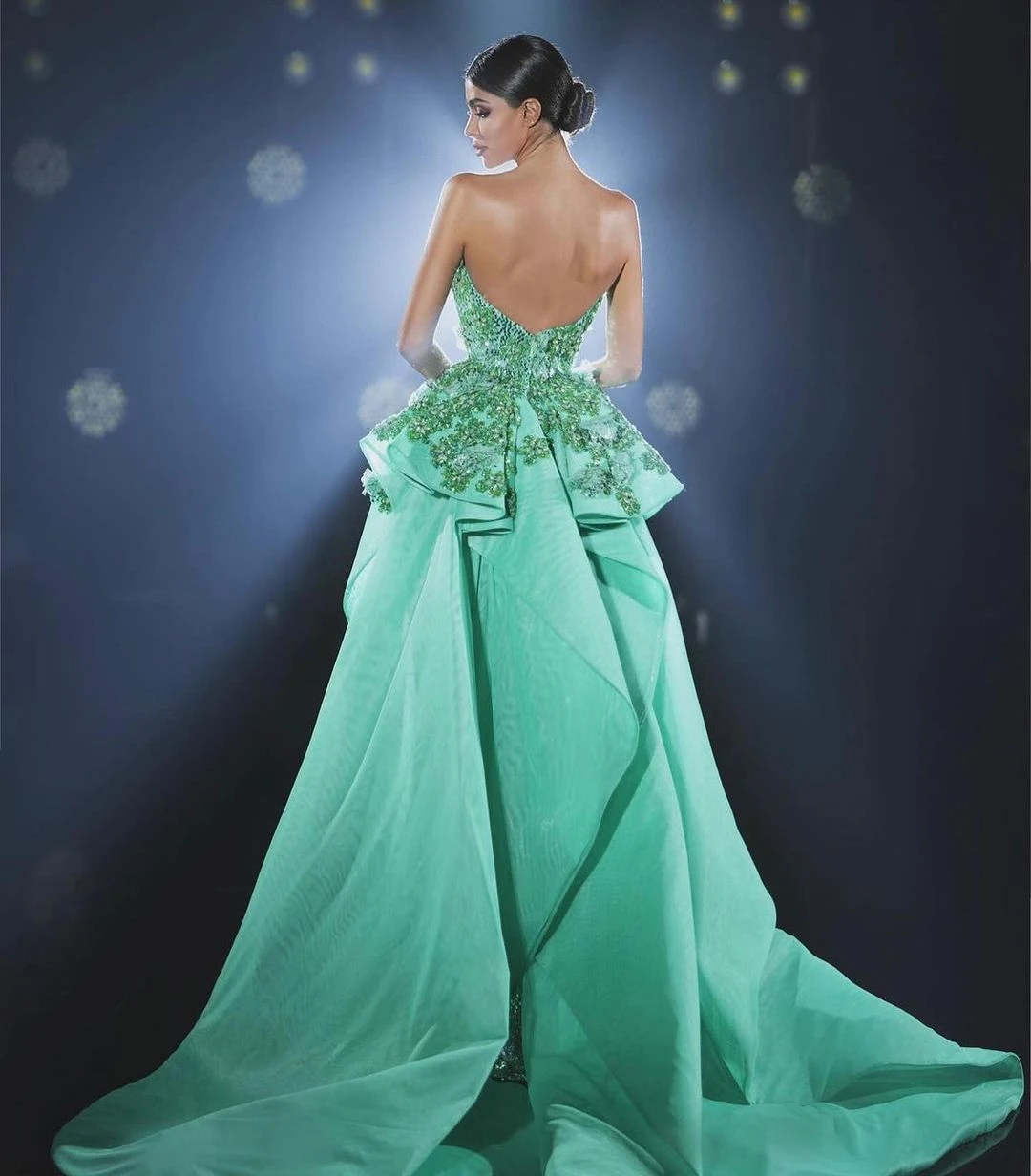 Vestidos de Noche de sirena de lujo, Apliques de encaje de lentejuelas, vestidos para ocasiones especiales, vestidos hechos a medida, Espalda descubierta, tren de barrido, vestido de Graduación