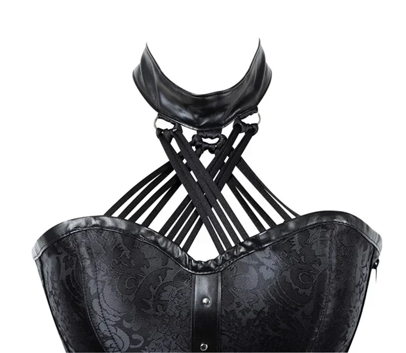 Gothic Waist Trainer Corset Women Steel Boned Zipper Overbust Bustier Steel Boned Body Tops Plus Size Sexy Halter Corsets S-6XL