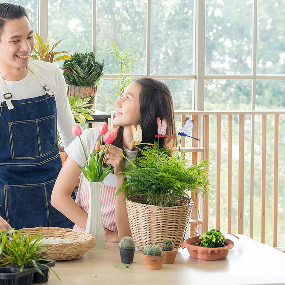 

40Pcs Realistic Simulated Dragonfly Garden Stakes Lifelike Outdoor Indoor Decor Flower Pot Planter Ornament Metal Dragonfly