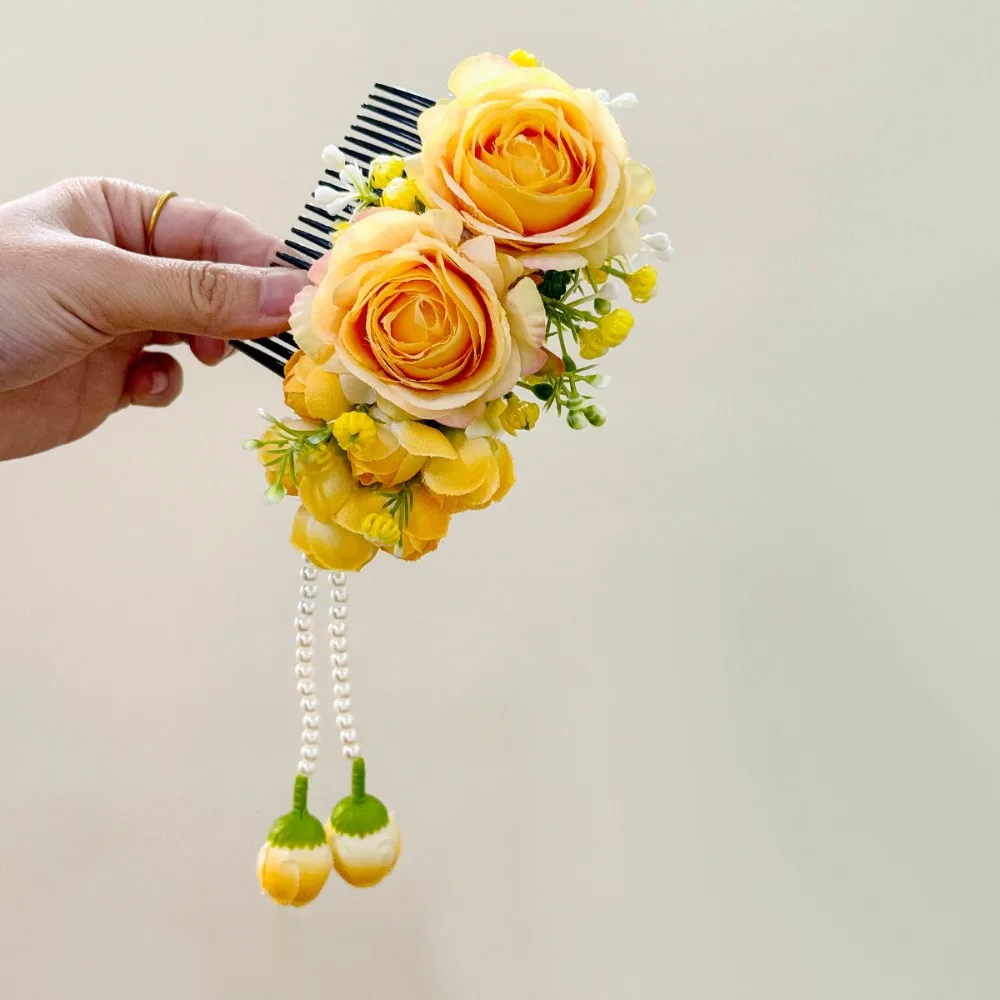 

Vintage Sweet Flower Hair Comb Tassel Bohemian Thailand Flower Hairpin Ethnic Style Side Clip Wedding Bride Accessories Girls