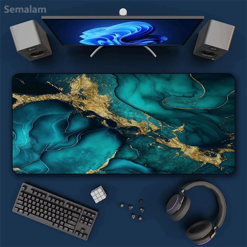 

Крупный прочный мраморный коврик для мыши с нескользящей основой, мягкой гладкой поверхностью и прошитыми краями, коврик для клавиатуры и стола для дома, офиса и геймеров