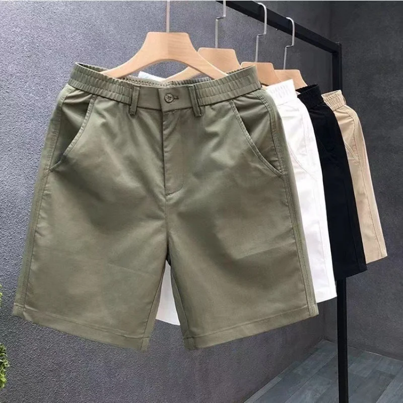 White Casual Shorts for Men Summer Thin Cropped Pants Men's Straight Five Pants