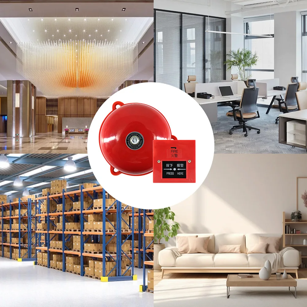 

4 Inch Manual Call Point Fire Alarm Resettable Pull Station Metal Fire Control AC 220V Internal Strike Type Electric Bell