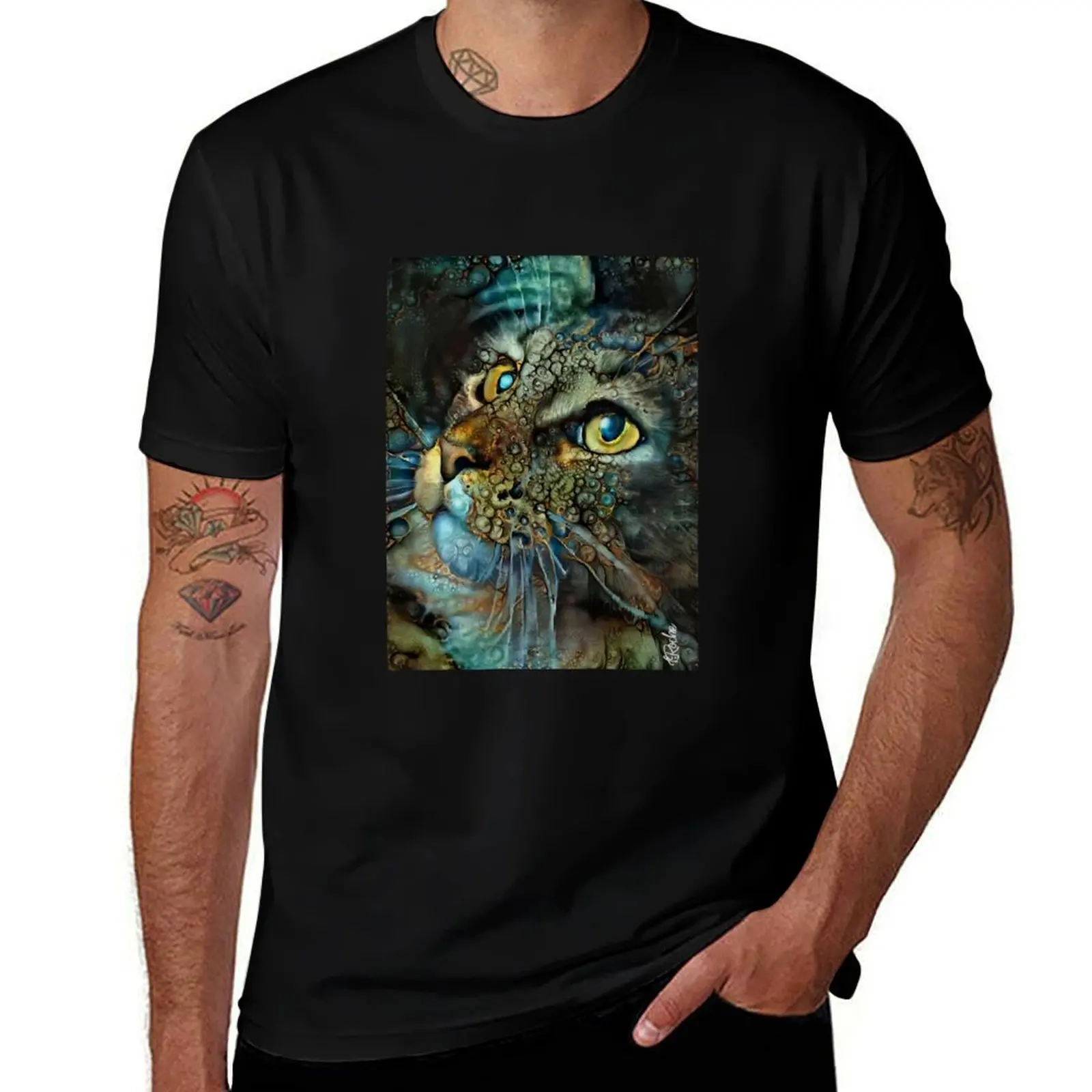 Renata - T-shirt à manches courtes basique assorti à toutes les tenues, avec motifs chat, chaton, chat, read roche paintings