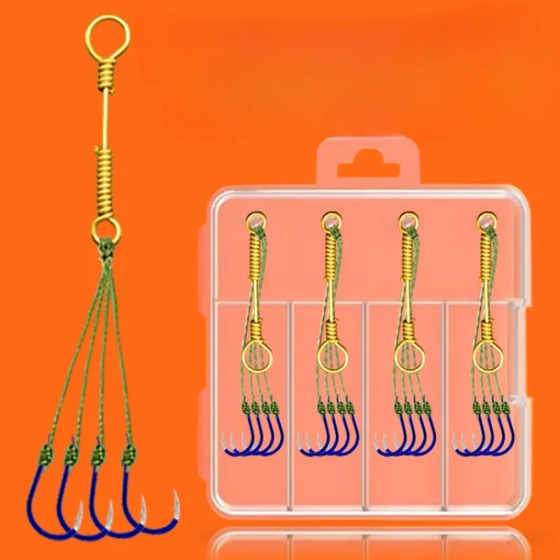 JOOYOO 4PCS Blue Small Explosive Hook with Barbed Mouth Sea Pole Bomb Hook Fishing Hook Crucian Carp Fried Hook