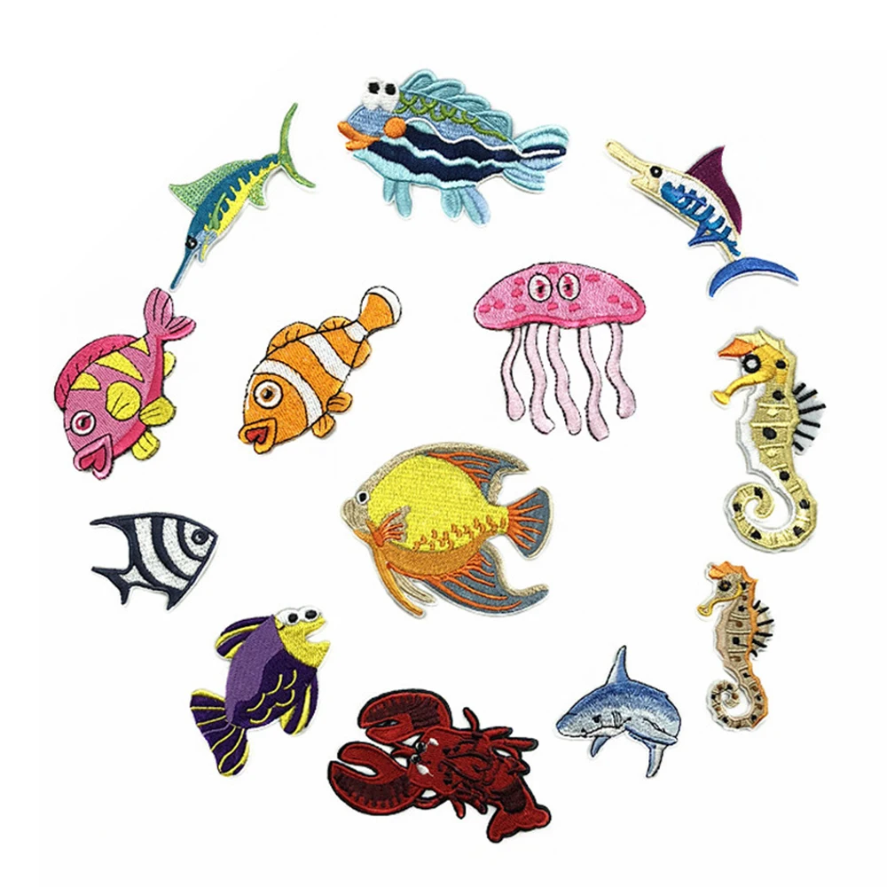 Embroidery Cloth Patches for Kids, Ocean Fish, Clothing, Bags Decorations, Subsidies, Clown Fish Patch, D-006