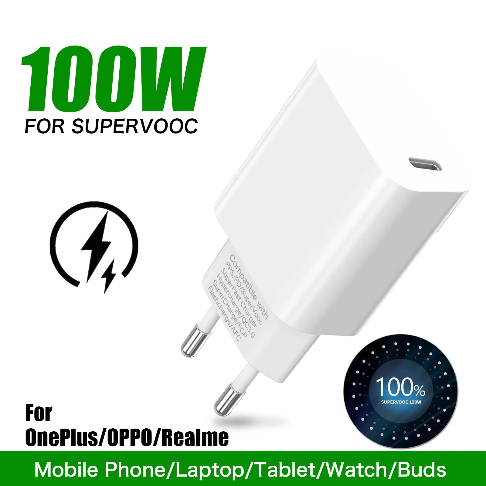 

100W SuperVooc charger for OnePlus 13 12 Open Nord 5 Realme GT 7 Note 60X 15 14 Pro OPPO Find x 7 6 Reno 12 11 10 A2 Pro adapter