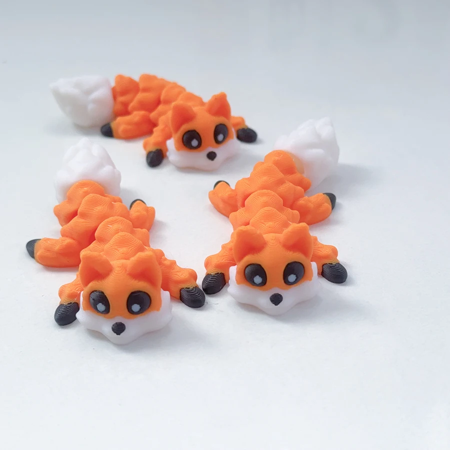 3d Printed Cute Little Fox Model, Plastic Animal Ornament That Can Swing, Movable Joints, Creative Desktop Decoration Sculpture