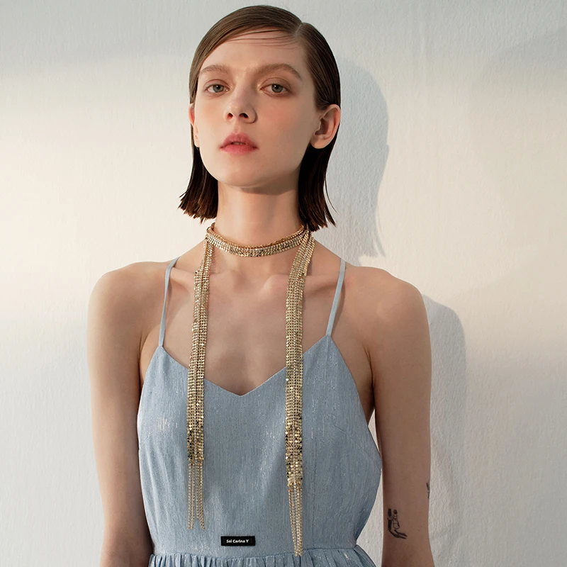 Long Exaggerated Tassel Stacked Neck Chain 2024 New Girls' Personality Light Luxury Niche Design Clavicle Chain