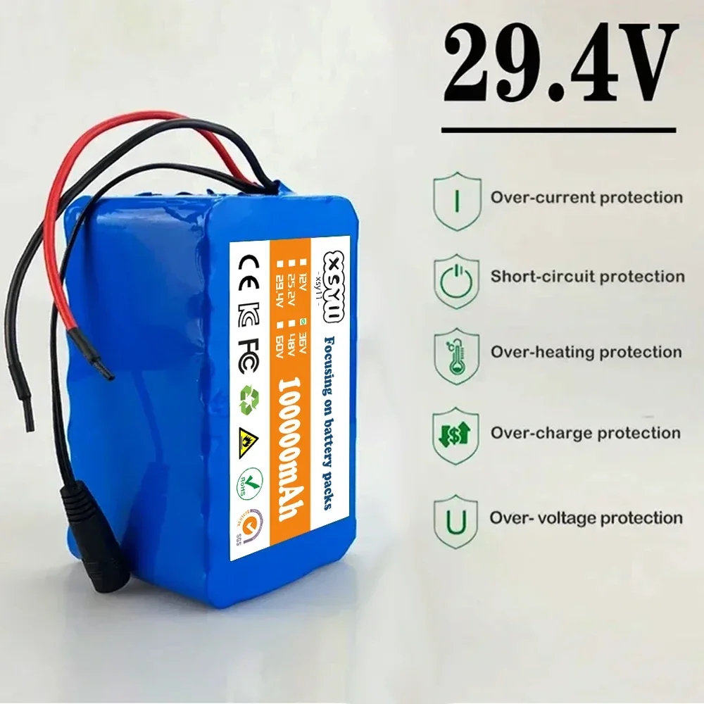 24V 7S4P 18650 Battery 100Ah 100000mAh for Electric Wheelchairs Rechargeable Lithium-ion Battery Pack + 29.4V Charger