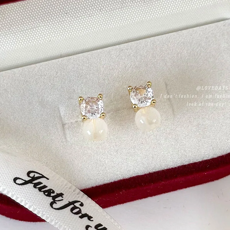 Earrings Mini Crystal Jade Beaded Stud Elegant Minimalist Lightweight Durable Alloy for Women Daily Classic Essential