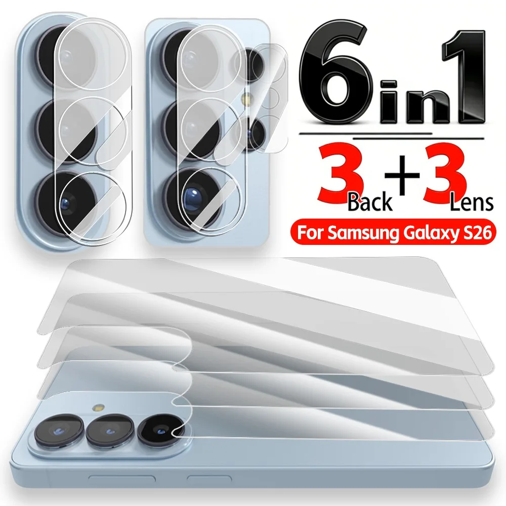 6-in-1 Gehärtetes Glas Rückseiten- und Objektivschutz für Samsung Galaxy S26/S26 Plus/S26 Ultra Rückkamera-Objektivglas Vollständiger Rückseitenschutz