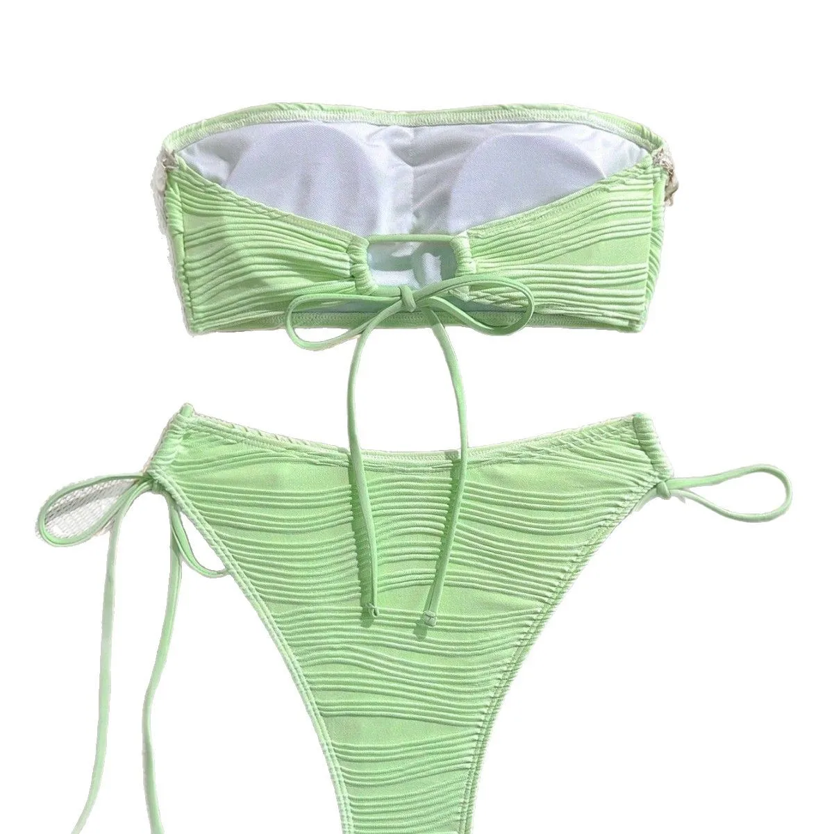 2025 Summer New Sexy Lace Up Strapless Women Split Swimsuit Fashion Shell Tassel Decoration Female Bikini Sets